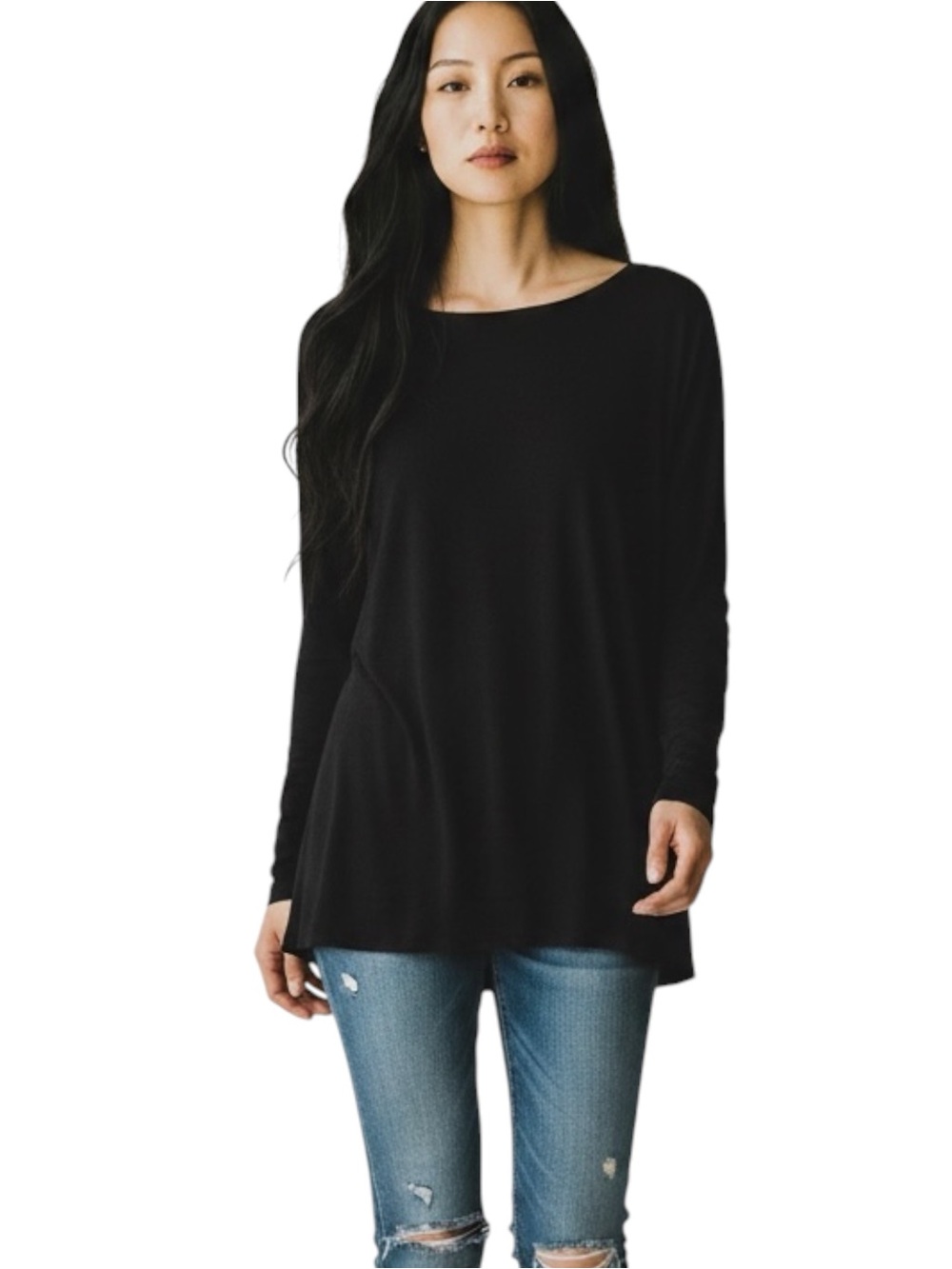 Black Long Sleeve Neutral Minimalist Casual Top Size M